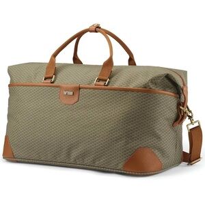 Hartmann Luxe II Tan Herringbone Weekend Bag Leather Accents and Brass Hardware